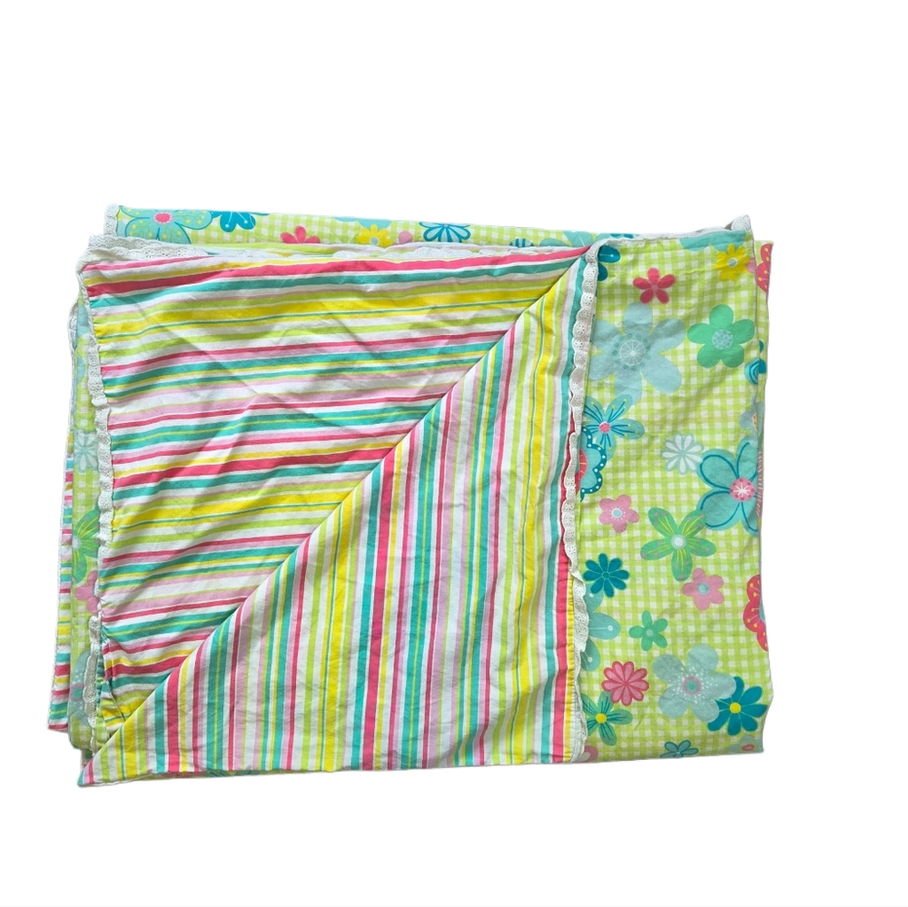 Freckles Reversible Duvet Cover‎ Twin 82x65 Striped Floral Retro Bedding